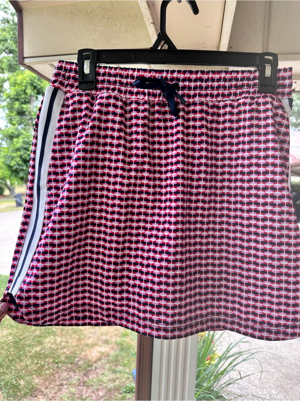 Lady Hagen Pink Geometric Circle Skater Skirt with Navy Drawstring